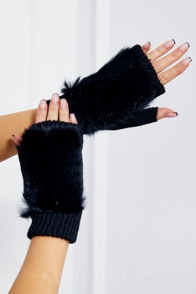 Rękawiczki bez palców z futerkiem - czerń