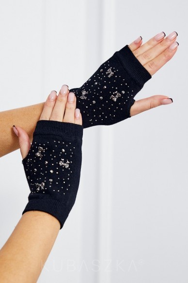 Rękawiczki bez palców z kokardkami - czarne