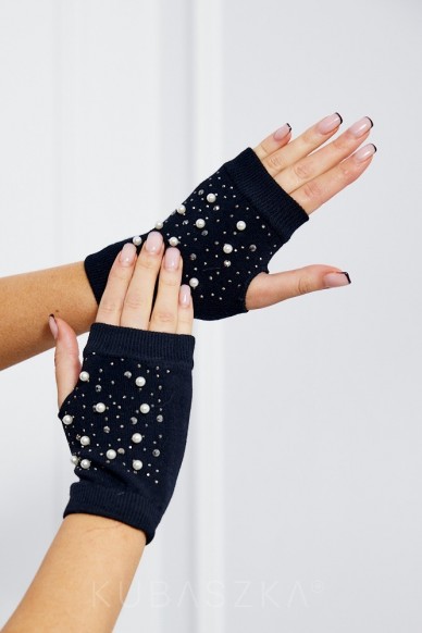 Rękawiczki bez palców z perełkami - czarne