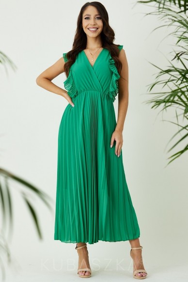 Sukienka Amelia maxi z plisowanym dołem - zieleń trawiasta