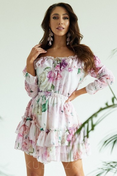 Sukienka Mira - print fioletowe kwiaty