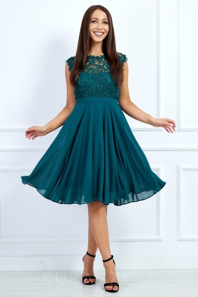 Sukienka Dominika mini z koronkową górą - zieleń