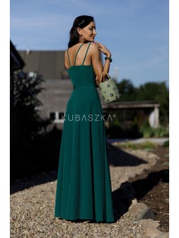 Długa sukienka Parisse- butelkowa zieleń gładka