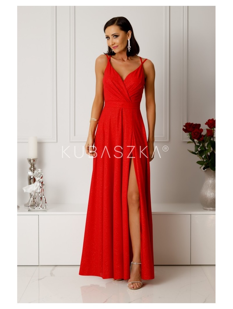 Długa sukienka Parisse- czerwona z poświatą