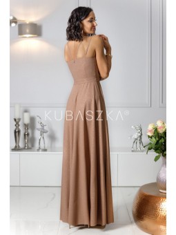 Długa sukienka Parisse- złoto ciemne z poświatą
