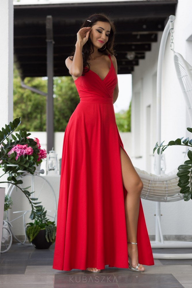 Długa sukienka Parisse -czerwona gładka
