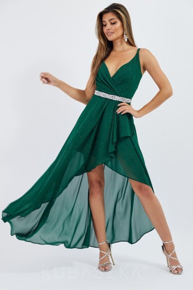 Sukienka Kelly asymetryczna brokat - butelkowa zieleń