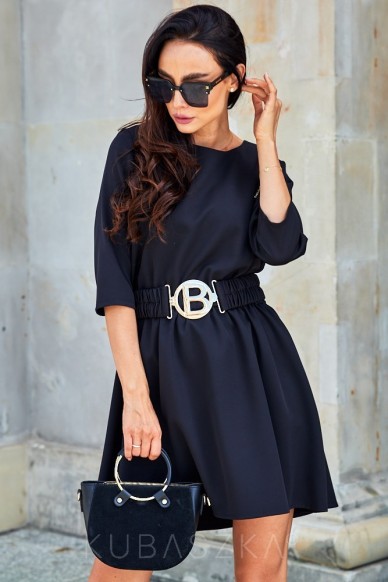Sukienka Erna - rozkloszowana z paskiem czerń