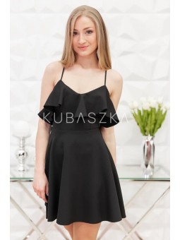 Sukienka z plecionymi ramiączkami i falbanką Nikola - czarna