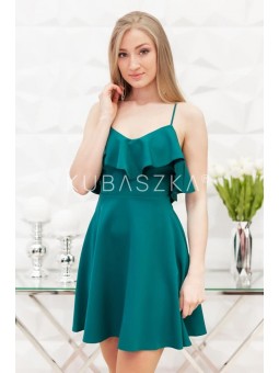 Sukienka z plecionymi ramiączkami i falbanką Nikola- butelkowa zieleń
