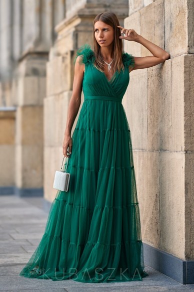 Sukienka Marlena tiulowa maxi - butelkowa zieleń
