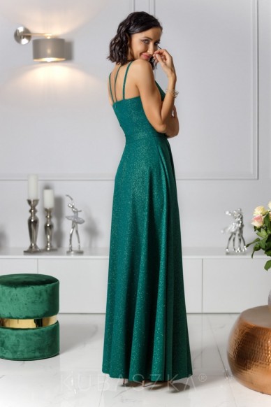 Długa sukienka Parisse - butelkowa zieleń z poświatą