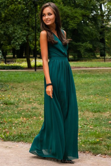 Sukienka Roco maxi wiązana na szyi - butelkowa zieleń
