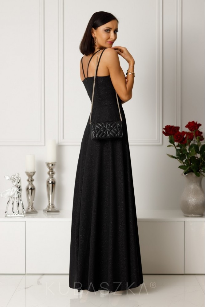 Długa sukienka Parisse- czarna z poświatą