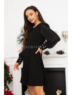 Trapezowa sukienka z szyfonowym rękawem Debora czarna